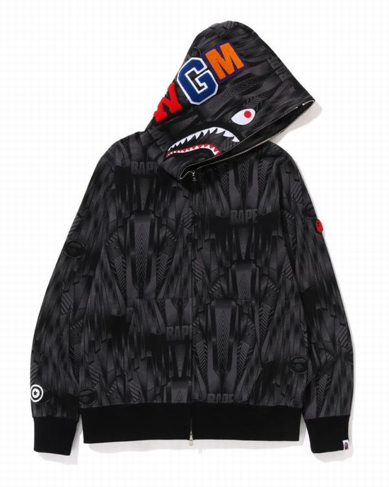 Pánské Mikiny S Kapucí Bape Speed Racer Shark Full Zip Černé | 27548CNIY