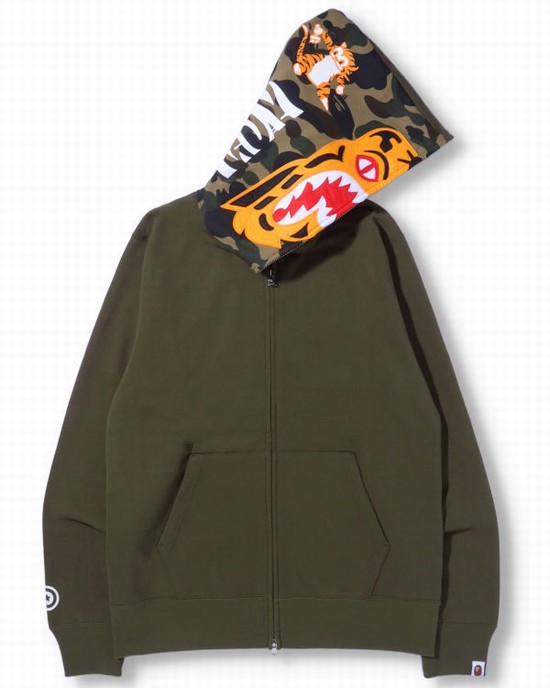 Pánské Mikiny S Kapucí Bape Tiger Full Zip Zelene | 45293YVPK