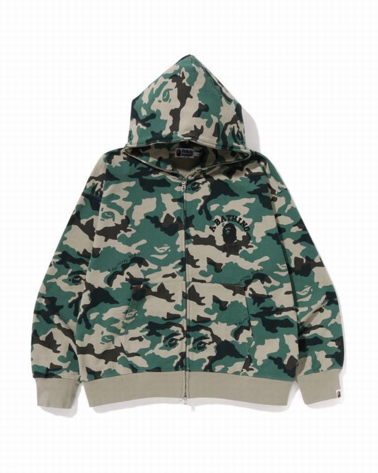 Pánské Mikiny S Kapucí Bape Woodland Camo Loose Fit Full Zip Zelene | 85239RZVG