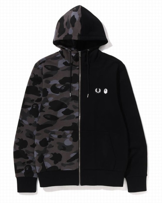 Pánské Mikiny S Kapucí Bape X Fred Perry Color Camo Zip Černé | 57602BYSC