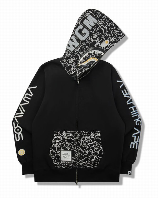 Pánské Mikiny S Kapucí Bape X Hajime Sorayama Shark Full Zip Černé | 01437SXTM