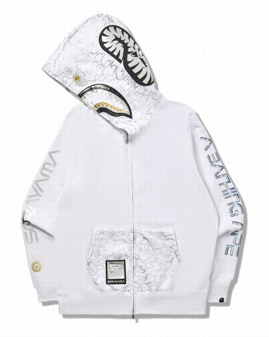 Pánské Mikiny S Kapucí Bape X Hajime Sorayama Shark Full Zip Bílé | 82749ISOX