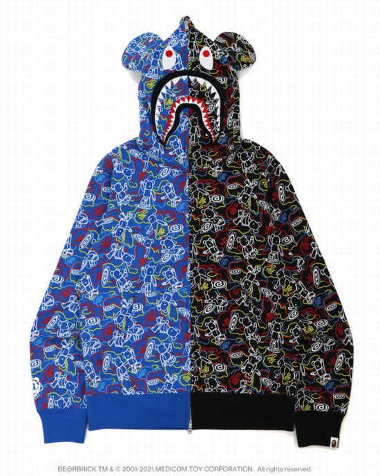 Pánské Mikiny S Kapucí Bape X Medicom Toy Camo BE@R Shark Half Full Zip Černé Blankyt | 92534LXAB