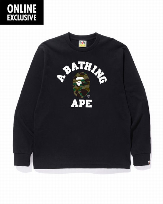 Pánské Tričko Bape 1st Camo College Černé | 59207LIAN