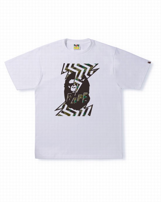 Pánské Tričko Bape 1st Camo Lightning Ape Head Bílé | 19634QZBX