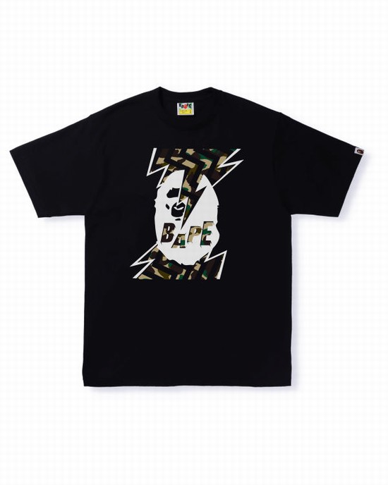 Pánské Tričko Bape 1st Camo Lightning Ape Head Černé | 78295JQRC