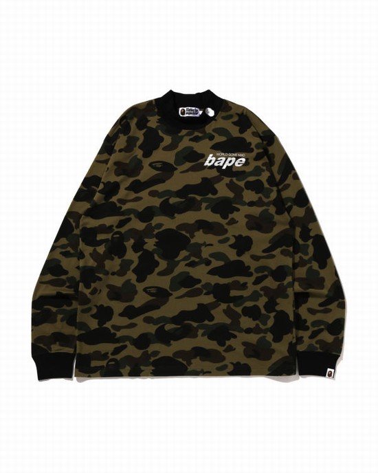 Pánské Tričko Bape 1st Camo Mock Neck Relaxed Fit L/S Zelene | 69472RAGK