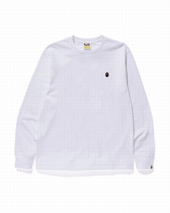 Pánské Tričko Bape Ape Head One Point L/S Bílé | 27854LOIZ
