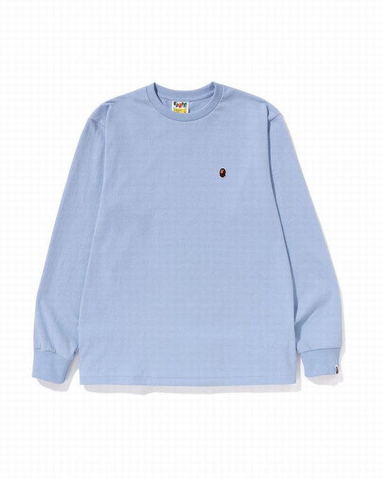Pánské Tričko Bape Ape Head One Point L/S Světle Blankyt | 76483XNOG