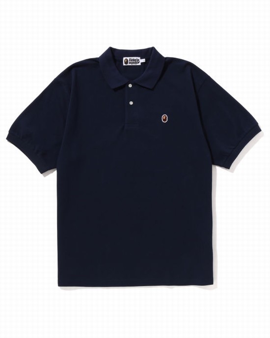 Pánské Tričko Bape Ape Head One Point Relaxed Fit Polo Tmavě Blankyt Blankyt | 09875RXON