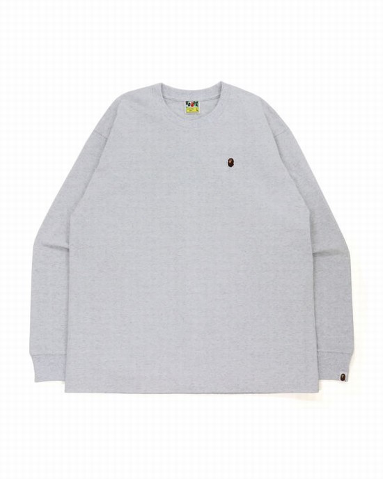 Pánské Tričko Bape Ape Head One Point Relaxed Fit L/S Šedé | 24836MAZJ