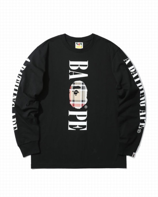Pánské Tričko Bape Check Head long sleeve Béžový | 57461TKQV