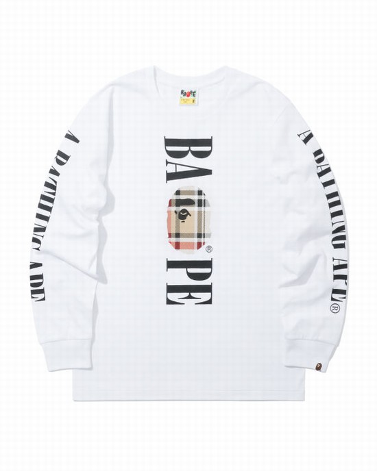 Pánské Tričko Bape Check Head long sleeve Bílé | 61457UAWN