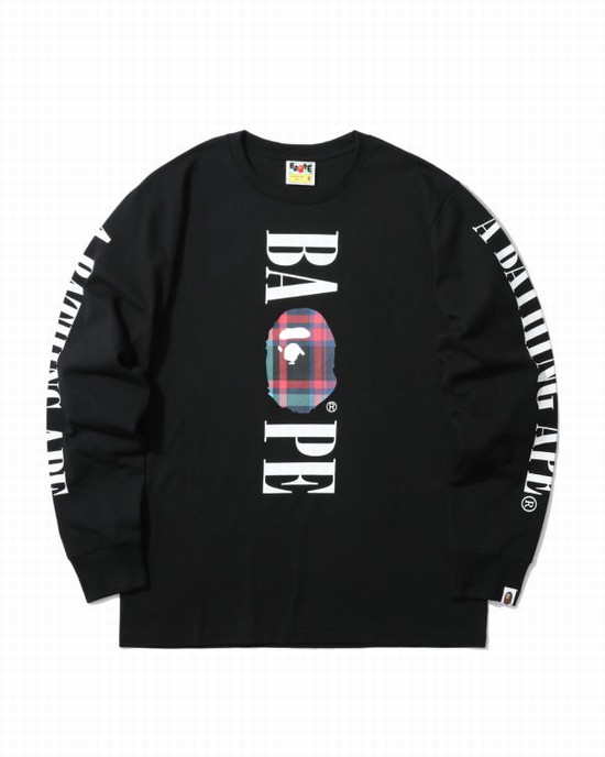 Pánské Tričko Bape Check Head long sleeve Tmavě Blankyt Blankyt | 61780HRUD