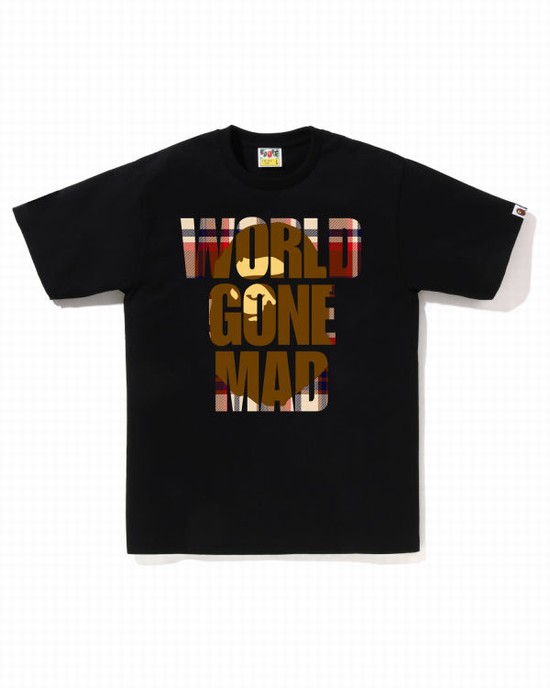 Pánské Tričko Bape Check WGM Ape Head Overlap Černé | 30826SVUJ