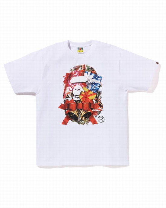 Pánské Tričko Bape Christmas Ape Head Bílé | 18973AJDM