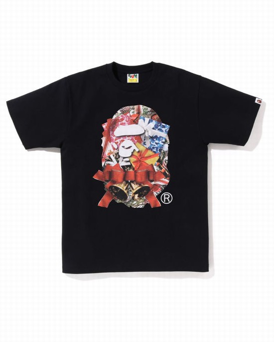 Pánské Tričko Bape Christmas Ape Head Černé | 91304LIVO