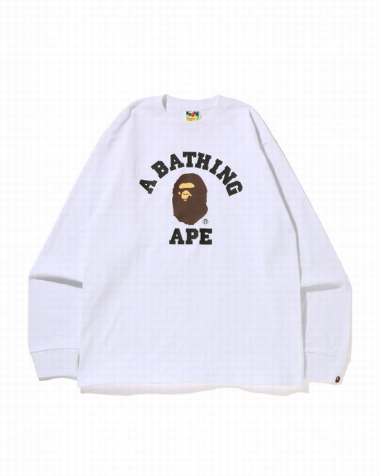 Pánské Tričko Bape College L/S Bílé | 59436FPMA