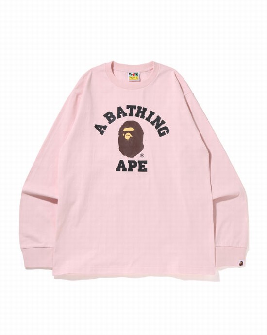 Pánské Tričko Bape College L/S Růžové | 51367PBCI