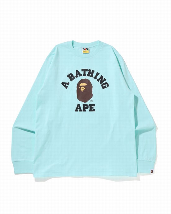 Pánské Tričko Bape College L/S Světle Blankyt | 69410WBUV