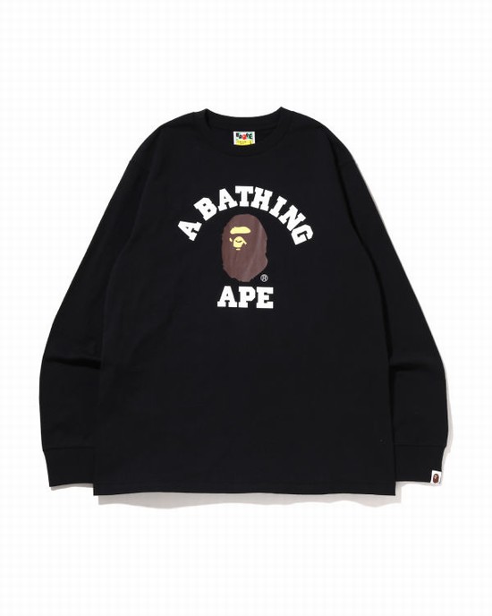 Pánské Tričko Bape College L/S Černé | 94605NWRB