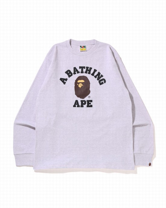 Pánské Tričko Bape College L/S Šedé | 15240XURQ
