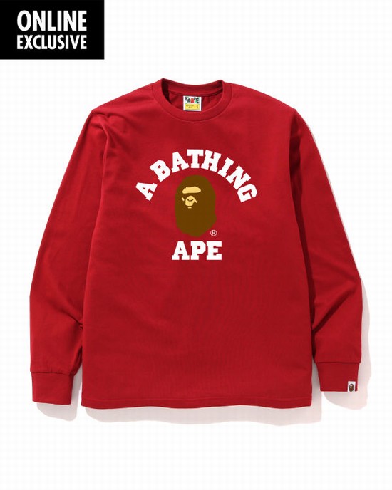 Pánské Tričko Bape College logo Světle Červené | 34061PHRZ