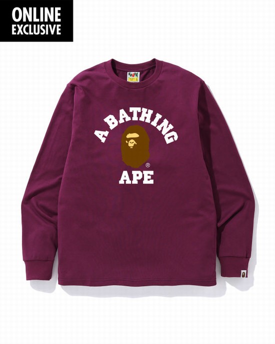 Pánské Tričko Bape College logo Tmavě Fialové | 46501ZWVA