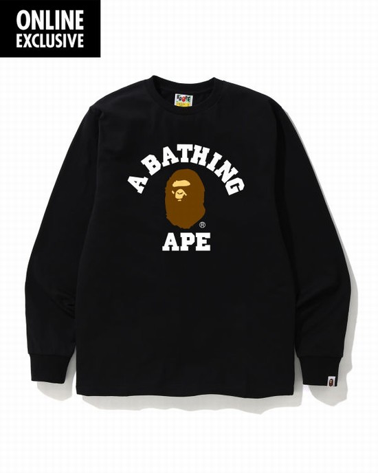 Pánské Tričko Bape College logo Černé | 14768WNRY