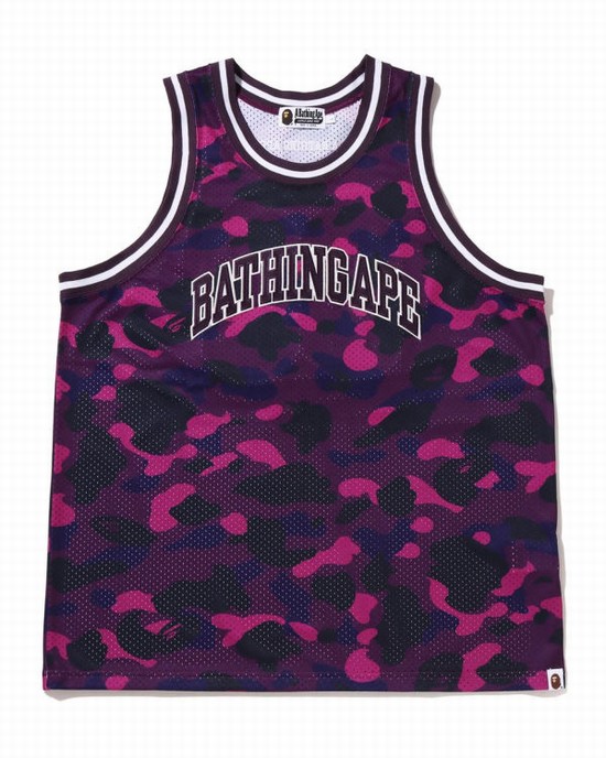 Pánské Tričko Bape Color Camo Basketball Fialové | 02719YFIS