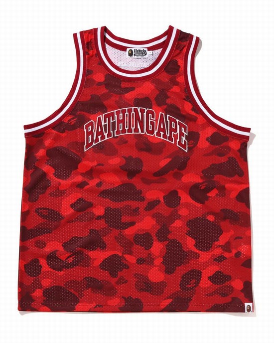 Pánské Tričko Bape Color Camo Basketball Červené | 30275HDIM
