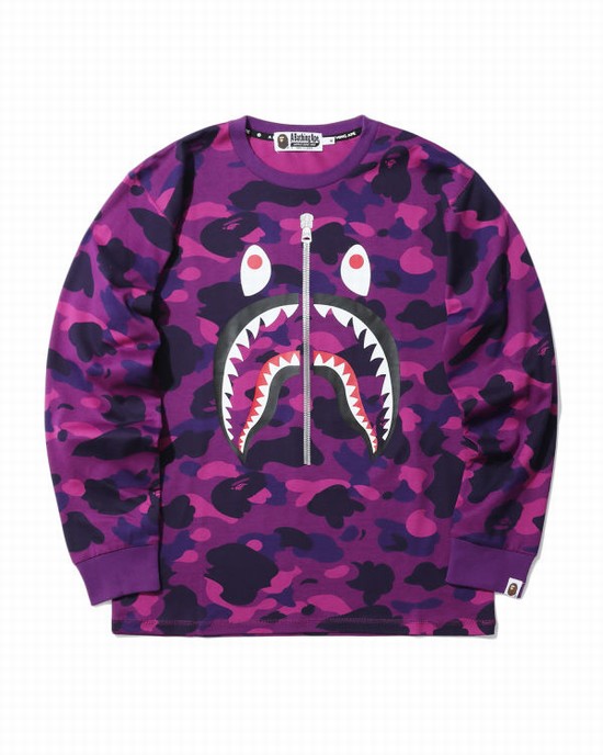 Pánské Tričko Bape Color Camo Shark Fialové | 48309SWEQ