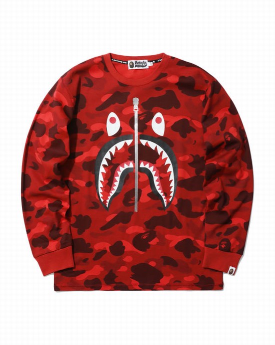 Pánské Tričko Bape Color Camo Shark Světle Červené | 91823TPJV