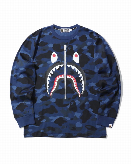Pánské Tričko Bape Color Camo Shark Tmavě Blankyt Blankyt | 37251TOMY