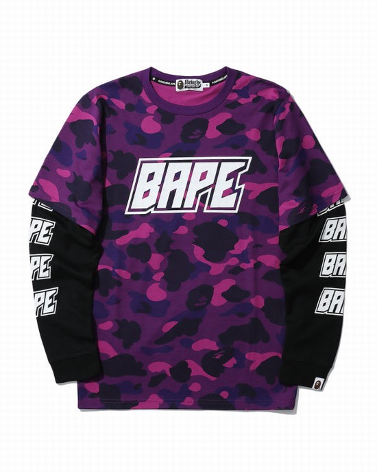Pánské Tričko Bape Color Camo layered Fialové | 62930CUPJ