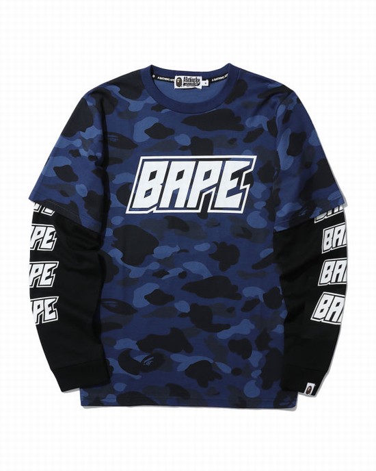 Pánské Tričko Bape Color Camo layered Tmavě Blankyt Blankyt | 35019EXVU