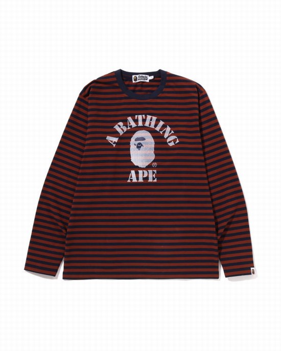 Pánské Tričko Bape Discharge College Hoop L/S Hnědé | 21645EVUY