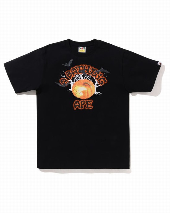 Pánské Tričko Bape Halloween Jack O' Lantern College Černé | 54916WVQL