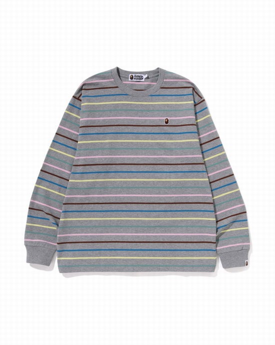 Pánské Tričko Bape Hoop Relaxed Fit L/S Šedé | 81274GJCU