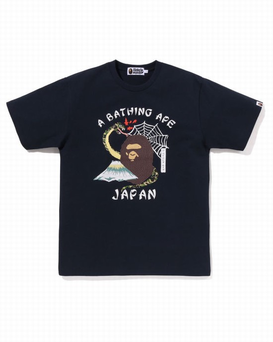 Pánské Tričko Bape Japanese Culture Tmavě Blankyt Blankyt | 51897WYNR