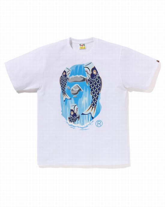 Pánské Tričko Bape Koinobori Waterfall Ape Head Bílé | 01543YSMK