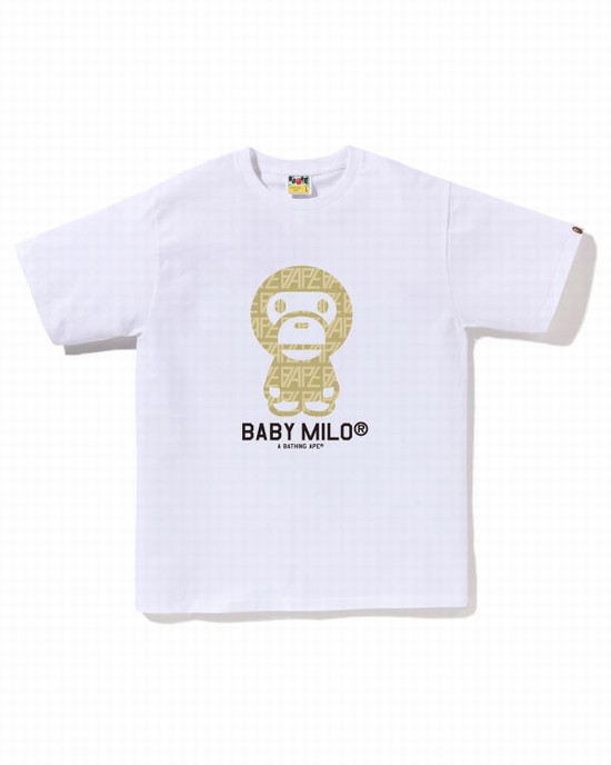 Pánské Tričko Bape Logo Monogram Milo Bílé | 92735UFPH