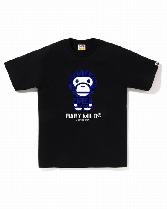 Pánské Tričko Bape Logo Monogram Milo Černé | 18237ZYUD
