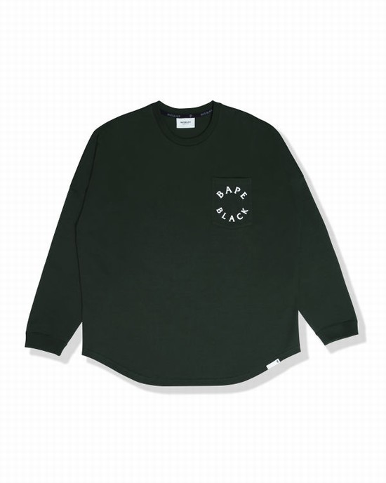 Pánské Tričko Bape Logo print long sleeve Tmavě Zelene | 87932NVHR