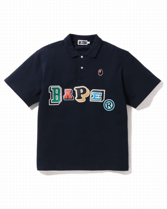 Pánské Tričko Bape Multi Fonts Relaxed Fit Polo Tmavě Blankyt Blankyt | 27396SDUJ