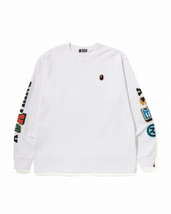 Pánské Tričko Bape Multi Fonts Relaxed Fit L/S Bílé | 32708VQSW