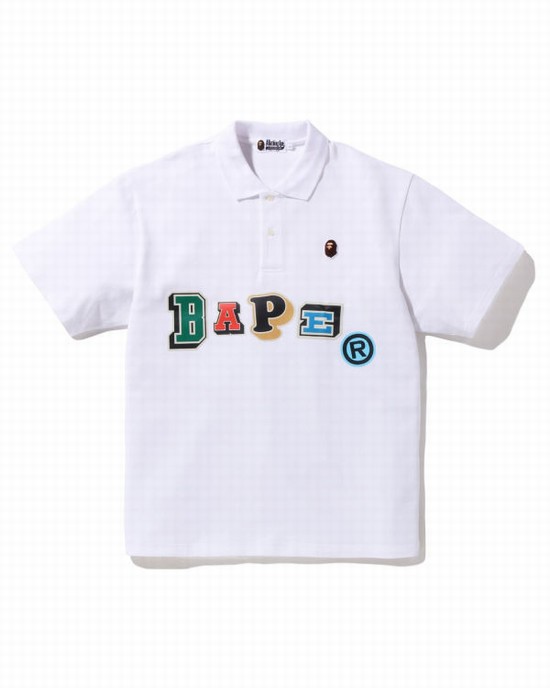 Pánské Tričko Bape Multi Fonts Relaxed Fit Polo Bílé | 50128NFTQ