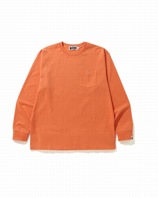 Pánské Tričko Bape Overdye One Point Pocket Relaxed Fit L/S Oranžové | 20741WCQD