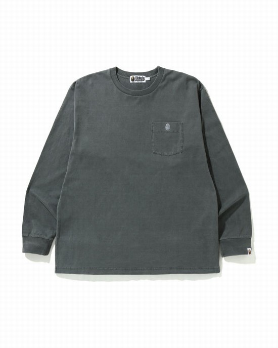 Pánské Tričko Bape Overdye One Point Pocket Relaxed Fit L/S Černé | 75362CIXT