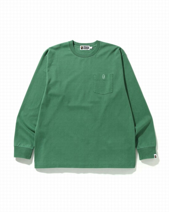 Pánské Tričko Bape Overdye One Point Pocket Relaxed Fit L/S Světle Zelene | 83642QFJS